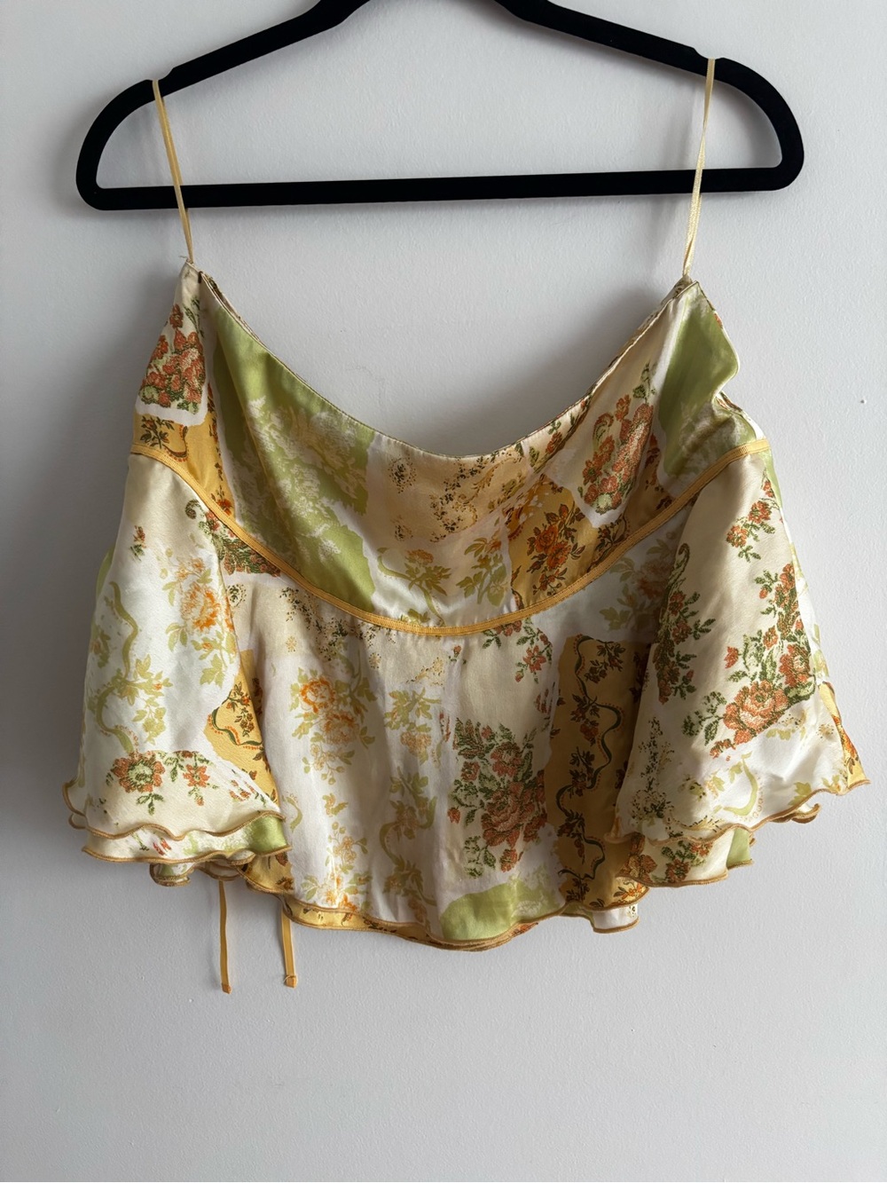 Kimchi Blue Floral Mini Skirt in Cream, Olive Green & Yellow Trim - Picture 4 of 5